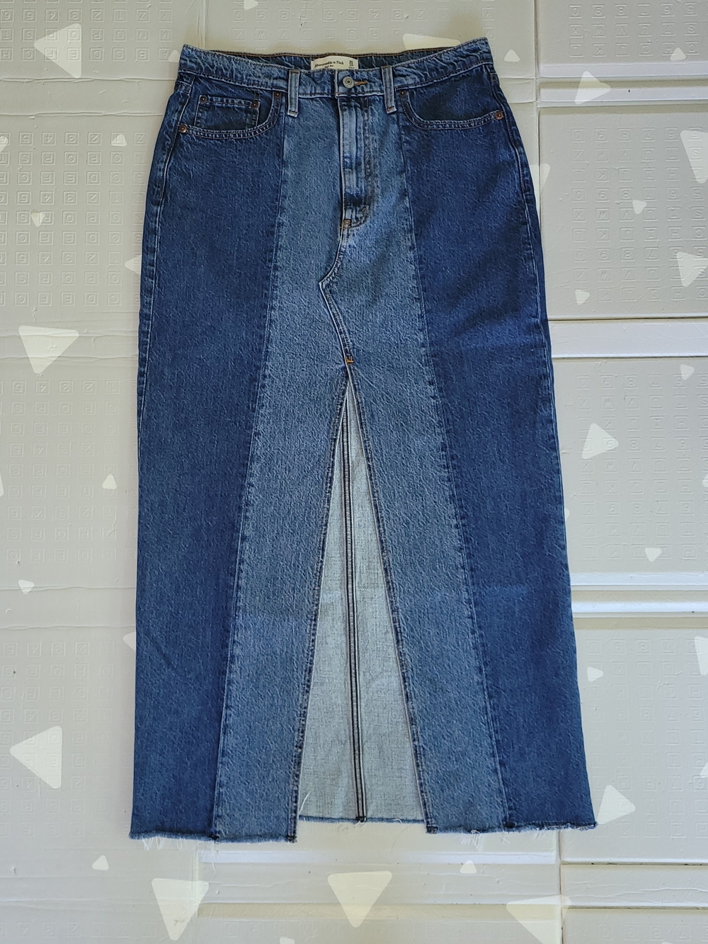 Abercrombie Two-Tone Panel Denim Midi Skirt - Front Slit 30/10
